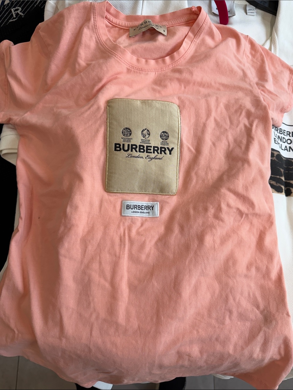 Kids Peach Short-Sleeve Tee with Beige Logo Patch